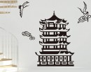 Pagoda and Crane Vinyl Decals Modern Wall Art Sticker